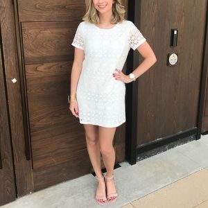 White Lace Short Sleeve Mini Dress